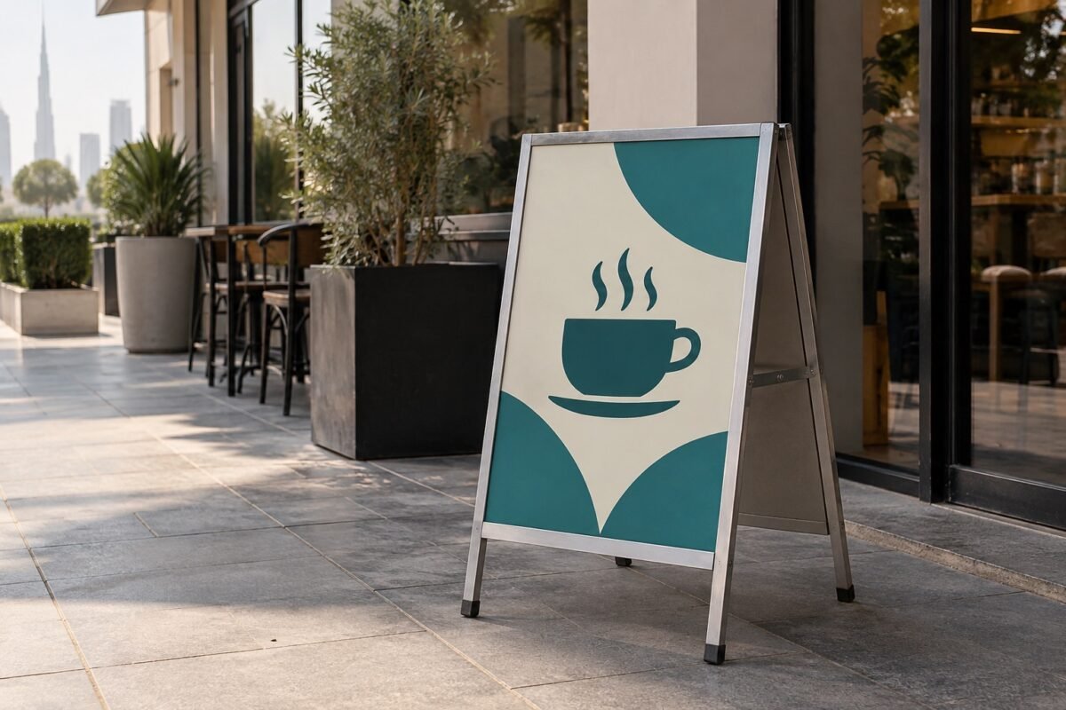a-frame signs 1 a frame pavement sign outside a cafe, dubai