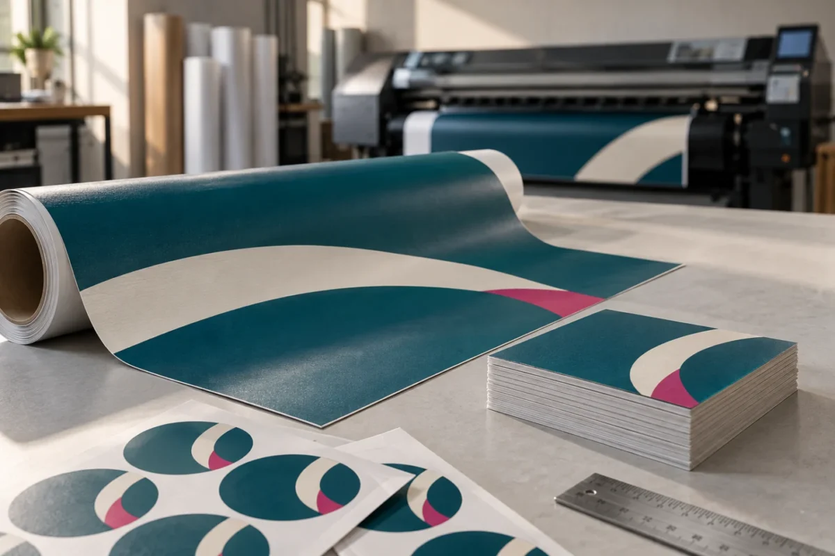 ai-generated concept of printed vinyl, matching cards and die-cut labels