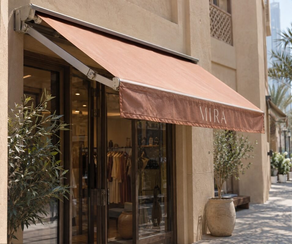 awning signs 3 illustrative terracotta retractable shop awning with mira lettering