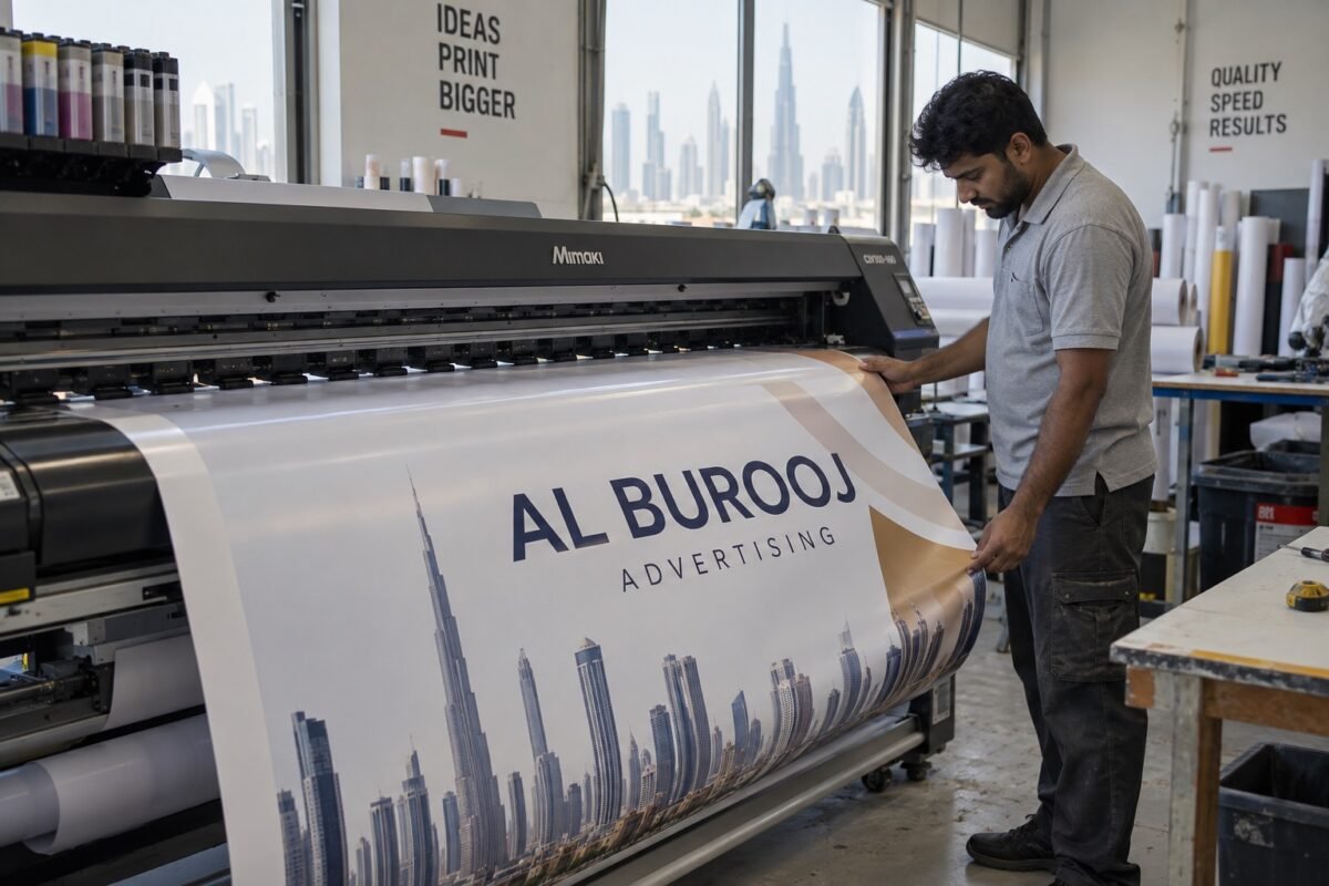 billboard signs 3 illustrative large-format print being checked in a workshop
