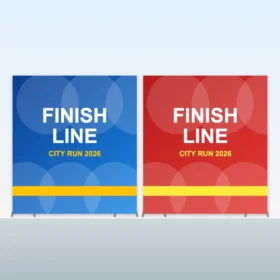 Branded crowd barrier covers at a race finish line
