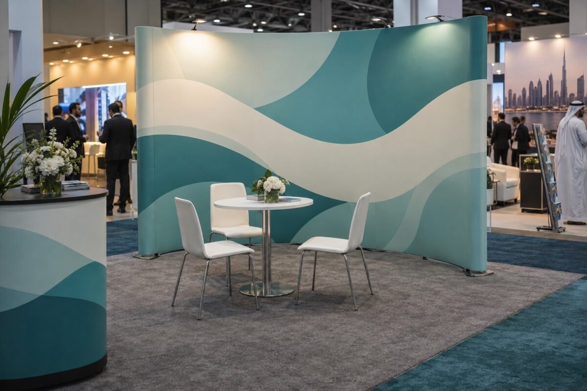 fabric walls & trade show displays 2 illustrative curved fabric wall in a trade-show booth