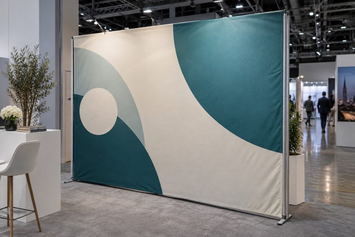 fabric walls & trade show displays 1 illustrative straight tension-fabric exhibition wall in a convention booth