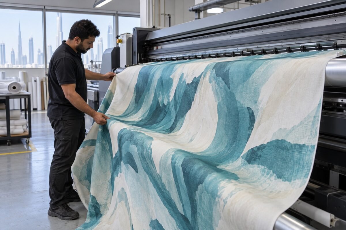 fabric walls & trade show displays 5 illustrative wide-format printed textile being checked in a workshop