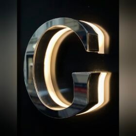Polished metal channel letter with LED light