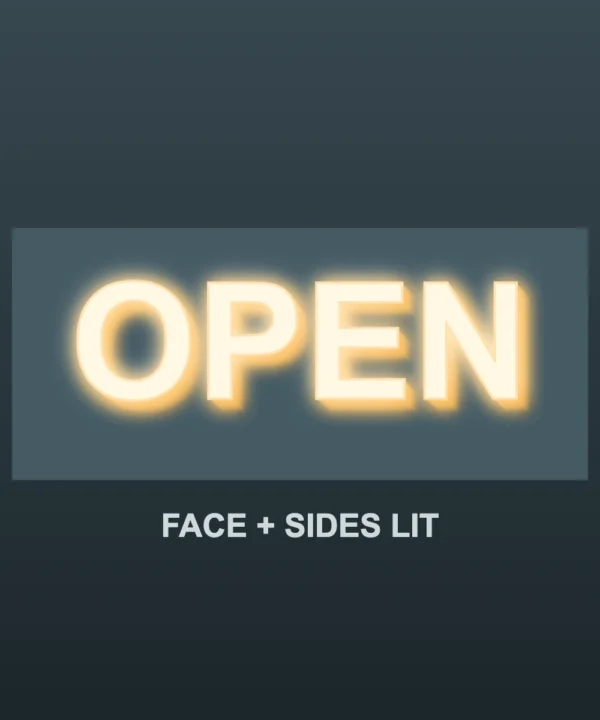 Full lit sign with glowing face and sides