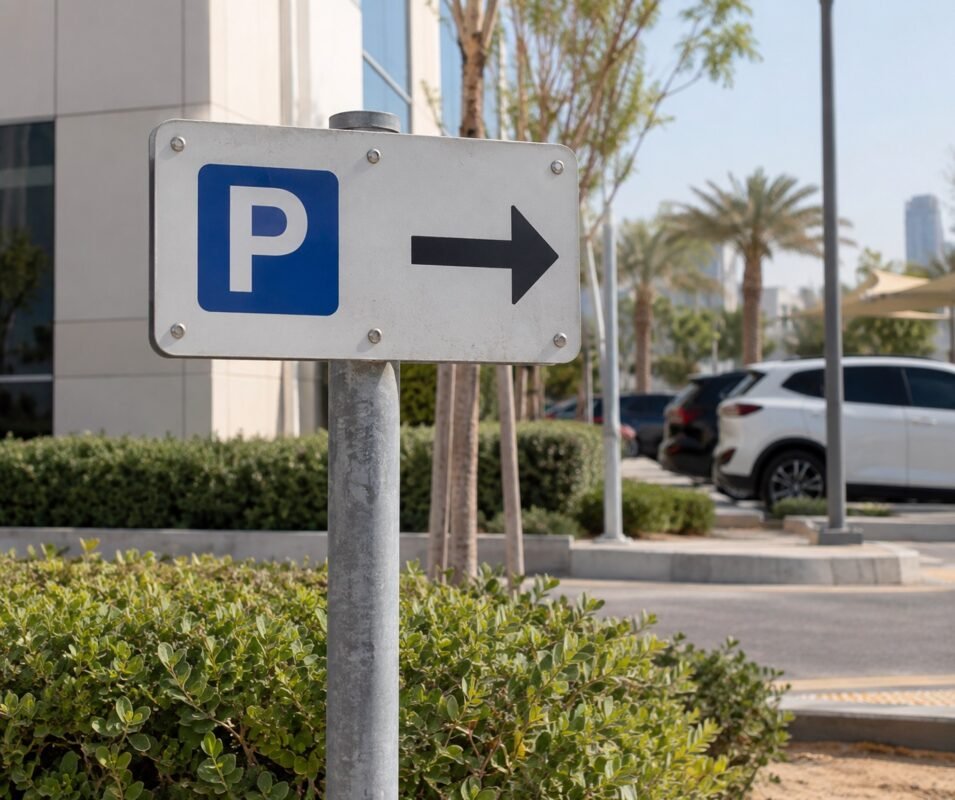 ai illustration of a private visitor-parking sign with p symbol and arrow