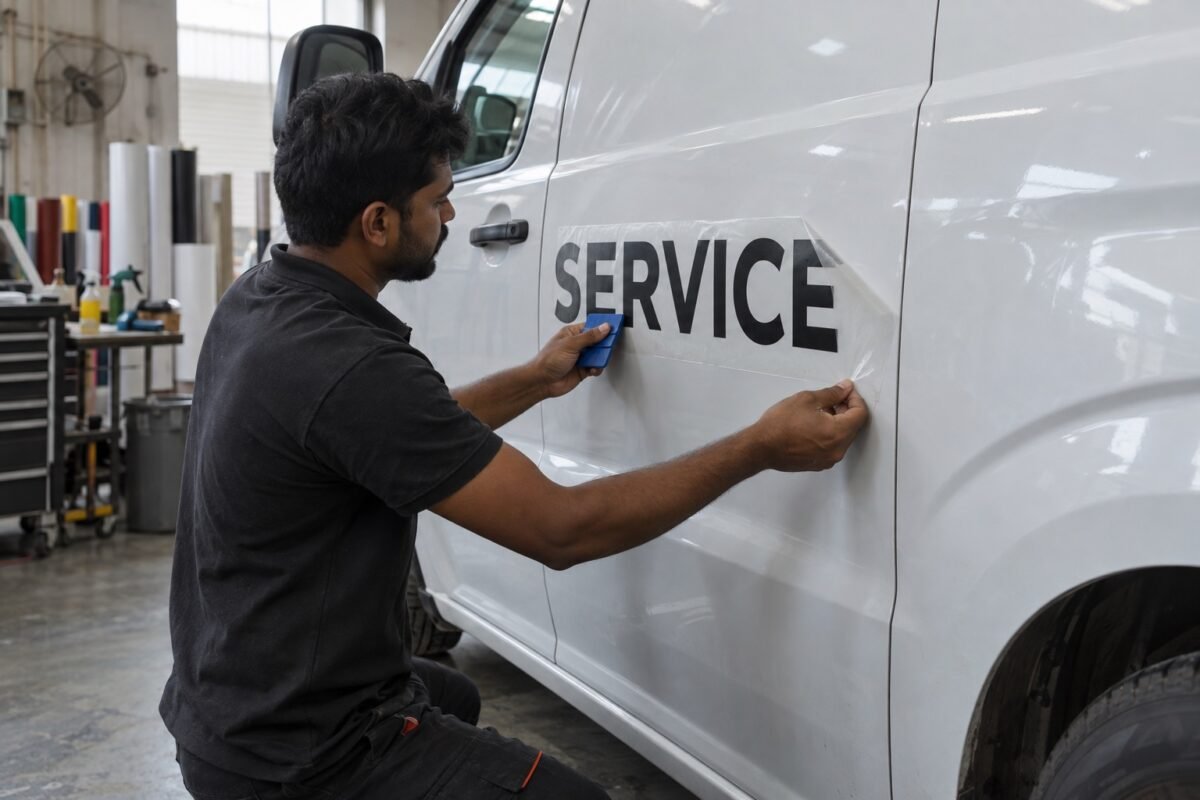 vehicle lettering 1 cut vinyl vehicle lettering on a van door, dubai