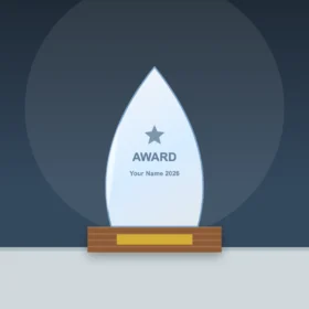 Droplet Crystal Trophy on Wooden Base