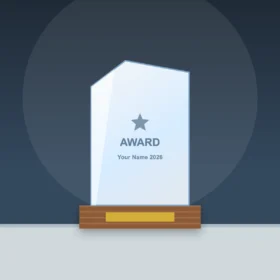 Edge Crystal Trophy on Wooden Base