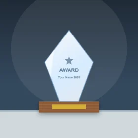 Pointed Crystal Trophy on Wooden Base
