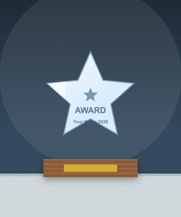 Star Crystal Trophy on Wooden Base