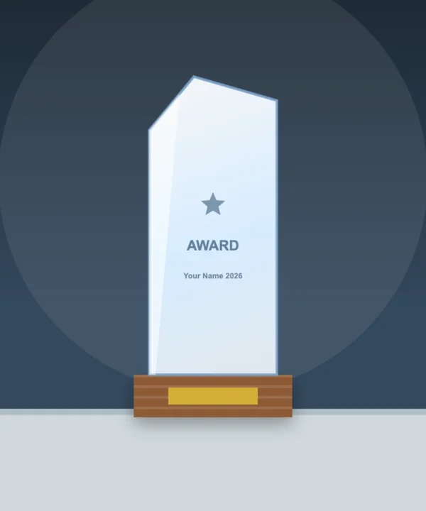 Vertical Crystal Trophy on Wooden Base