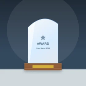 Wave Crystal Trophy on Wooden Base