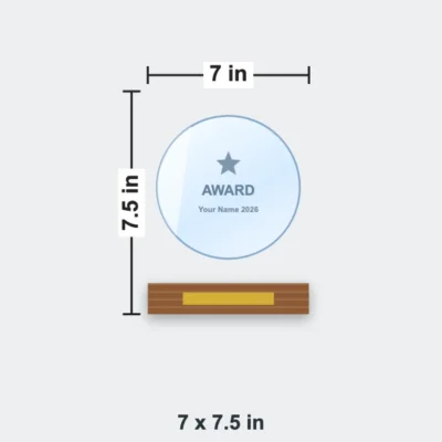 Circle Crystal Trophy on Wooden Base 7 x 7.5 in