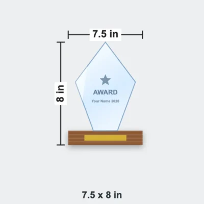 Diamond Crystal Trophy on Wooden Base 7.5 x 8 in