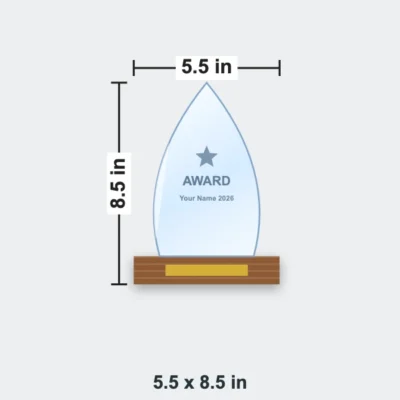 Droplet Crystal Trophy on Wooden Base 5.5 x 8.5 in