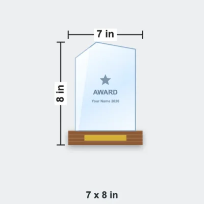 Edge Crystal Trophy on Wooden Base 7 x 8 in