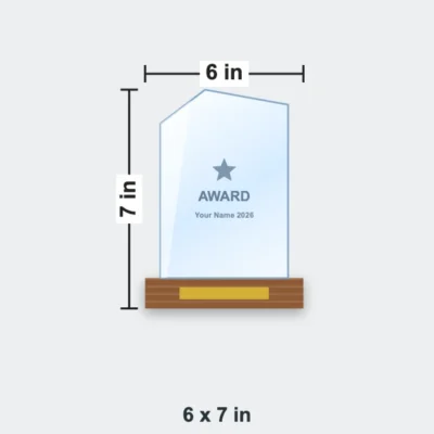 Magnitude Crystal Trophy on Wooden Base 6 x 7 in