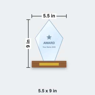 Pointed Crystal Trophy on Wooden Base 5.5 x 9 in
