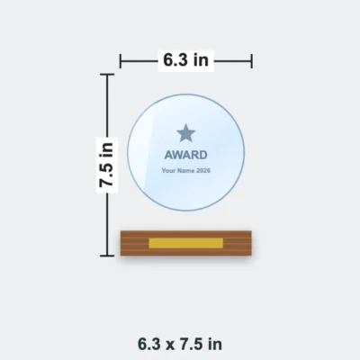 Round Crystal Trophy on Wooden Base 6.3 x 7.5 in