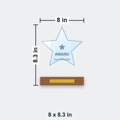 Star Crystal Trophy on Wooden Base 8 x 8.3 in