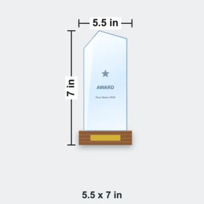 Vertical Crystal Trophy on Wooden Base 5.5 x 7 in