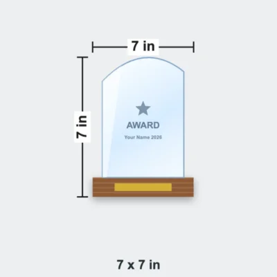 Wave Crystal Trophy on Wooden Base 7 x 7 in