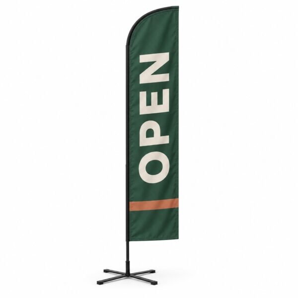Custom printed blade flag with pole and cross base, Dubai