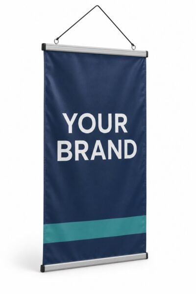Hanging vinyl banner with clamp bars, Dubai