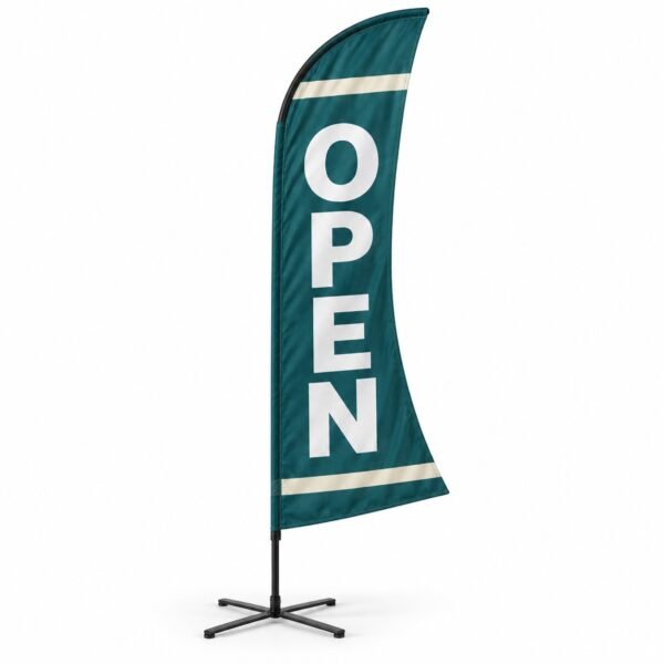 Custom concave flag with pole and cross base, Dubai