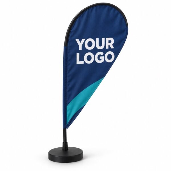 Custom mini teardrop desk flag with pole and base, Dubai