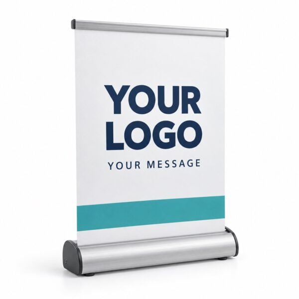 Desktop mini roll up banner on a counter, Dubai