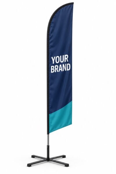 Custom printed feather flag with pole and cross base, Dubai
