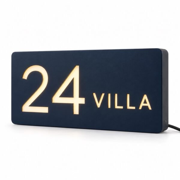 Backlit LED house sign with villa name and number, Dubai