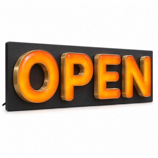 Orange jelly resin luminous LED letters with gold metal edge, Dubai