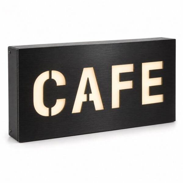 Laser cut backlit LED logo light box with glowing lettering, Dubai