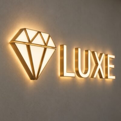 Luxury Back and Front Lit Sign Big Logo + Text