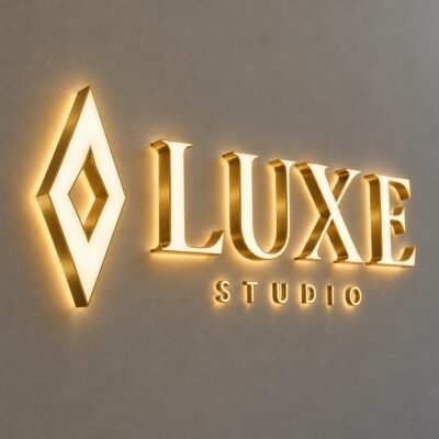 Luxury Back and Front Lit Sign Big Logo + Text + Small Text
