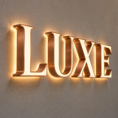 Luxury Back and Front Lit Sign Brushed Copper