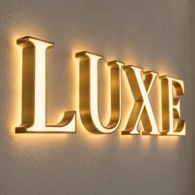 Luxury Back and Front Lit Sign Brushed Gold