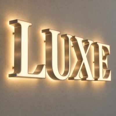 Luxury Back and Front Lit Sign Brushed Silver