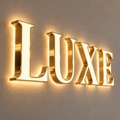 Luxury Back and Front Lit Sign Glossy Gold