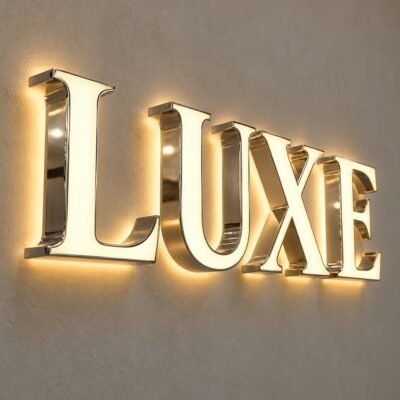Luxury Back and Front Lit Sign Glossy Silver