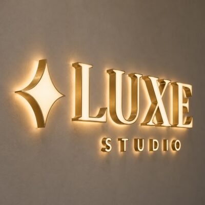 Luxury Back and Front Lit Sign Logo + Text + Small Text