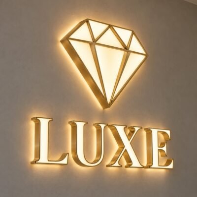 Luxury Back and Front Lit Sign Stacked Logo + Text