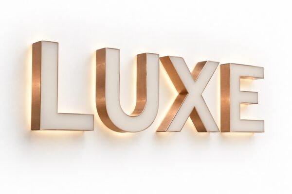 Luxury halo lit metal logo letters with acrylic face, Dubai
