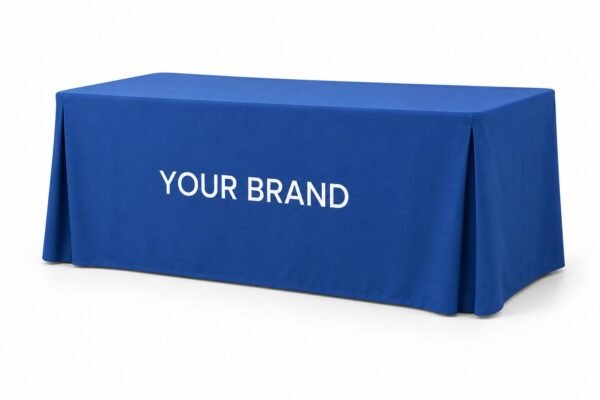 Pleated Corner Table Cover printed with logo in Dubai