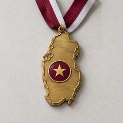 Custom Qatar shaped medal made in Dubai