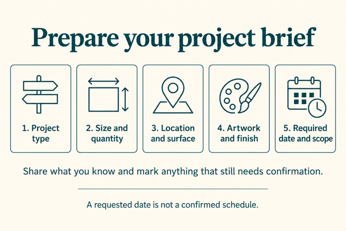 request a quote 1 request a quote: project type, size, location, artwork and required date checklist